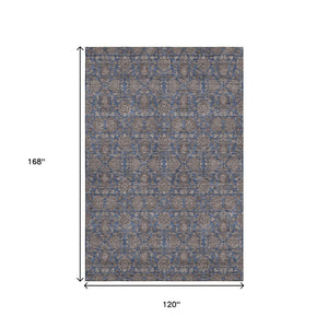 HomeRoots 10' Navy Blue & Beige Floral Area Rug - Washable, UV Protected, Perfect for High-Traffic Areas 656843