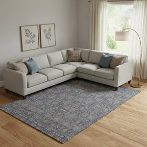 HomeRoots 10' Navy Blue & Beige Floral Area Rug - Washable, UV Protected, Perfect for High-Traffic Areas 656843