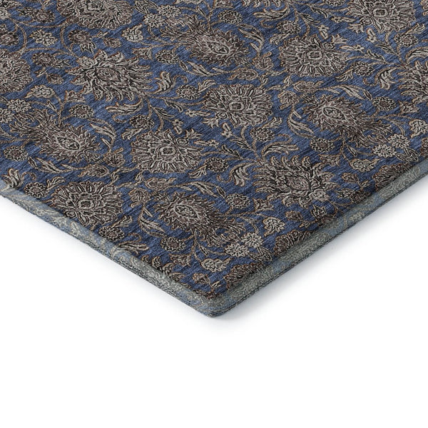 HomeRoots 10' Navy Blue & Beige Floral Area Rug - Washable, UV Protected, Perfect for High-Traffic Areas 656843