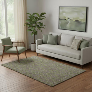 HomeRoots 5' Olive Green & Beige Floral Washable Area Rug - Durable, UV-Protected, Perfect for Any Room 656845