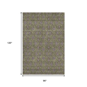 HomeRoots 8' x 10' Olive Green & Beige Floral Washable Area Rug - UV Protected, Durable & Stain Resistant Design 656847