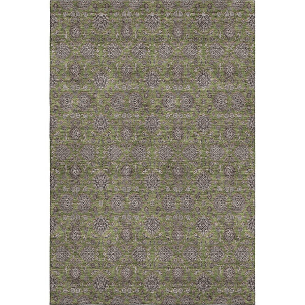 HomeRoots 8' x 10' Olive Green & Beige Floral Washable Area Rug - UV Protected, Durable & Stain Resistant Design 656847