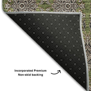 HomeRoots 8' x 10' Olive Green & Beige Floral Washable Area Rug - UV Protected, Durable & Stain Resistant Design 656847
