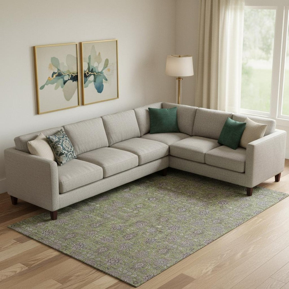 HomeRoots 8' x 10' Olive Green & Beige Floral Washable Area Rug - UV Protected, Durable & Stain Resistant Design 656847