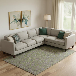 HomeRoots 8' x 10' Olive Green & Beige Floral Washable Area Rug - UV Protected, Durable & Stain Resistant Design 656847