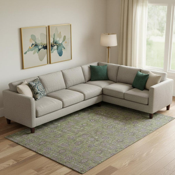 HomeRoots 8' x 10' Olive Green & Beige Floral Washable Area Rug - UV Protected, Durable & Stain Resistant Design 656847