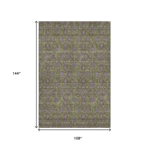 HomeRoots 9' X 12' Olive Green and Beige Floral Area Rug - Washable, UV Protected, Durable for Busy Homes! 656848