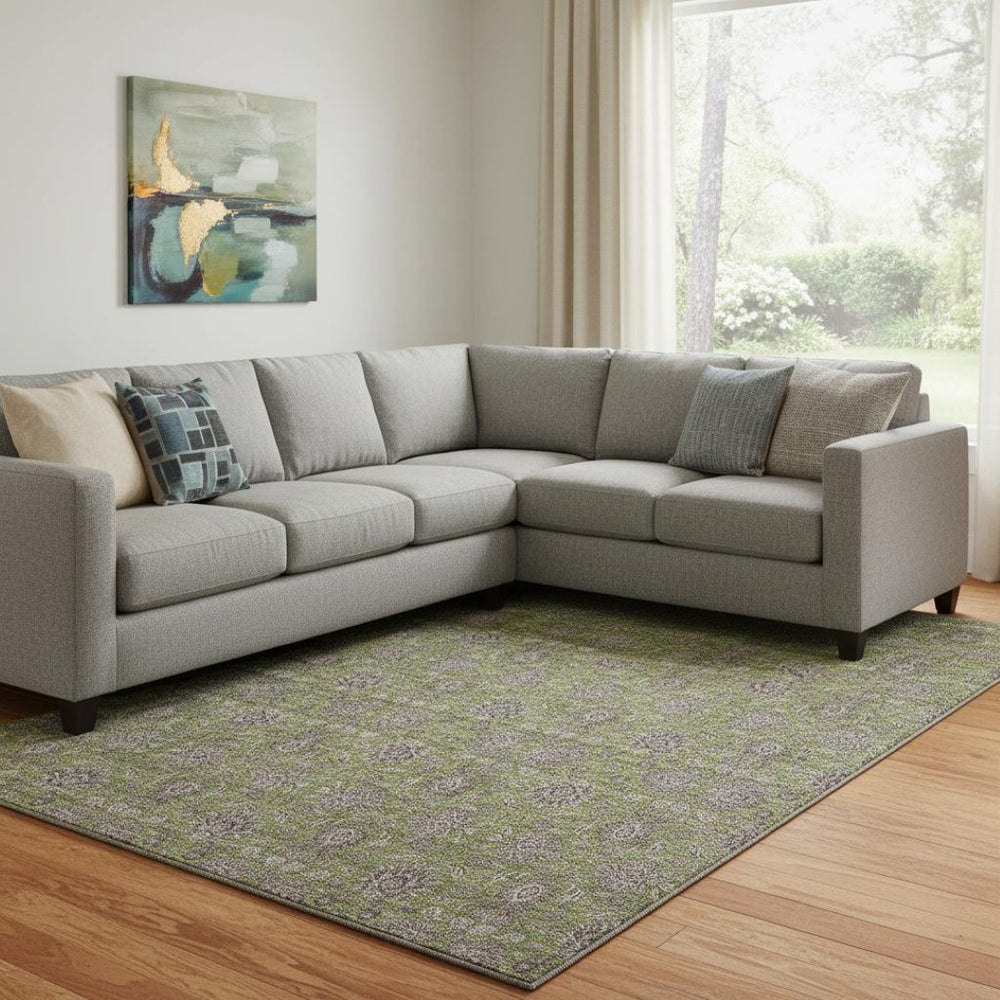 HomeRoots 9' X 12' Olive Green and Beige Floral Area Rug - Washable, UV Protected, Durable for Busy Homes! 656848