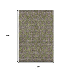HomeRoots 10' Olive Green & Beige Floral Washable Area Rug - UV Protected, Durable, Perfect for High-Traffic Homes 656849