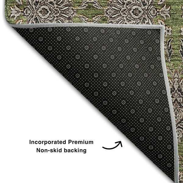 HomeRoots 10' Olive Green & Beige Floral Washable Area Rug - UV Protected, Durable, Perfect for High-Traffic Homes 656849