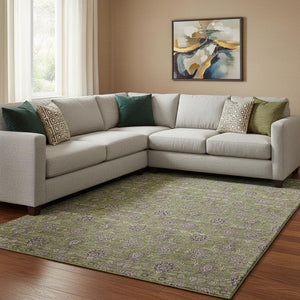 HomeRoots 10' Olive Green & Beige Floral Washable Area Rug - UV Protected, Durable, Perfect for High-Traffic Homes 656849