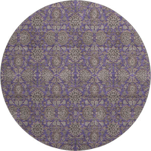 HomeRoots 8' Purple and Beige Floral Washable Round Rug - UV Protected, Durable, Easy-Care for Family Homes 656852