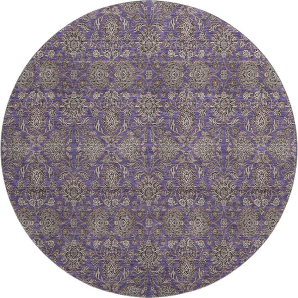 HomeRoots 8' Purple and Beige Floral Washable Round Rug - UV Protected, Durable, Easy-Care for Family Homes 656852