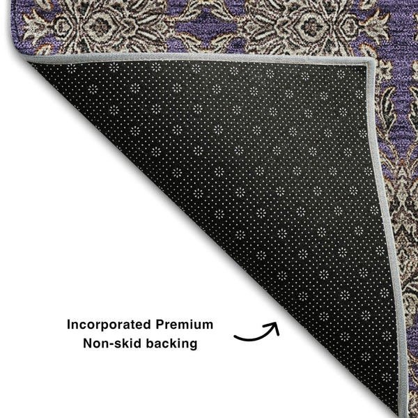 HomeRoots 8' Purple and Beige Floral Washable Round Rug - UV Protected, Durable, Easy-Care for Family Homes 656852