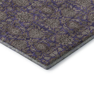 HomeRoots 8' Purple and Beige Floral Washable Round Rug - UV Protected, Durable, Easy-Care for Family Homes 656852