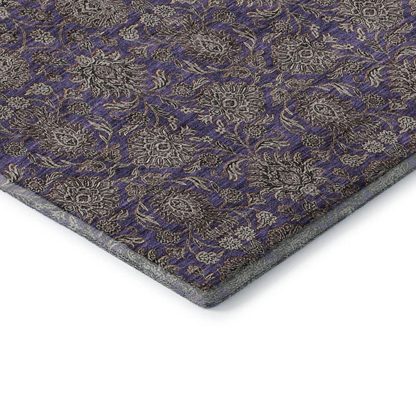 HomeRoots 8' Purple and Beige Floral Washable Round Rug - UV Protected, Durable, Easy-Care for Family Homes 656852