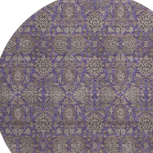 HomeRoots 8' Purple and Beige Floral Washable Round Rug - UV Protected, Durable, Easy-Care for Family Homes 656852