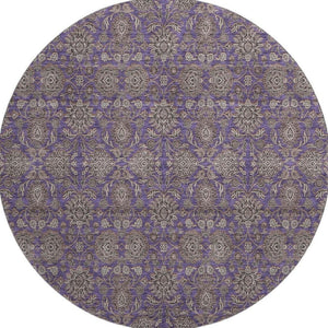 HomeRoots 8' Purple and Beige Floral Washable Round Rug - UV Protected, Durable, Easy-Care for Family Homes 656852