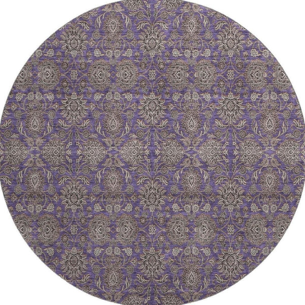 HomeRoots 8' Purple and Beige Floral Washable Round Rug - UV Protected, Durable, Easy-Care for Family Homes 656852