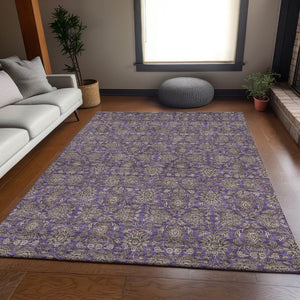 HomeRoots 8' X 10' Stylish Purple & Beige Floral Area Rug - Washable, UV Protected, Stain Resistant, Durable Design 656853
