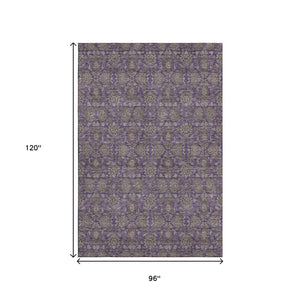 HomeRoots 8' X 10' Stylish Purple & Beige Floral Area Rug - Washable, UV Protected, Stain Resistant, Durable Design 656853