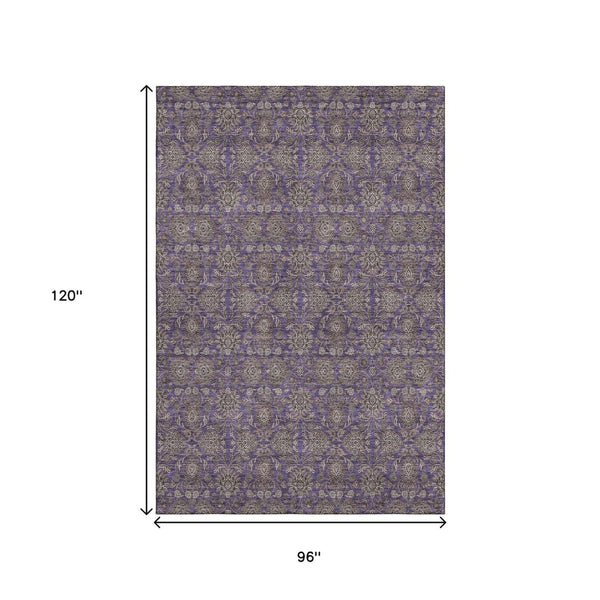 HomeRoots 8' X 10' Stylish Purple & Beige Floral Area Rug - Washable, UV Protected, Stain Resistant, Durable Design 656853
