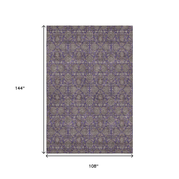 HomeRoots 9' X 12' Floral Area Rug in Purple & Beige - Washable, UV Resistant, Durable for Kids & Pets 656854