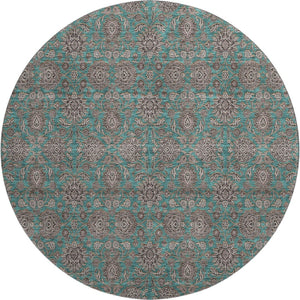 HomeRoots 8' Teal And Beige Floral Round Rug – Washable, UV Protected, Stain Resistant, Perfect for Active Homes! 656858