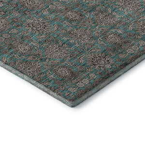 HomeRoots 8' Teal And Beige Floral Round Rug – Washable, UV Protected, Stain Resistant, Perfect for Active Homes! 656858