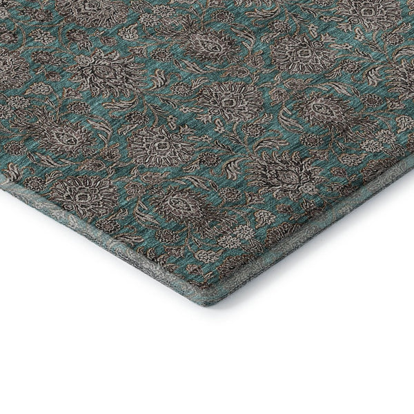 HomeRoots 8' Teal And Beige Floral Round Rug – Washable, UV Protected, Stain Resistant, Perfect for Active Homes! 656858