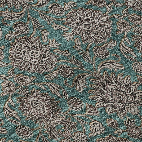 HomeRoots 8' Teal And Beige Floral Round Rug – Washable, UV Protected, Stain Resistant, Perfect for Active Homes! 656858