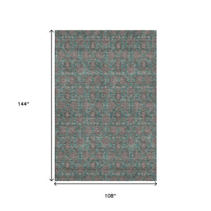 HomeRoots 9' X 12' Teal Floral Area Rug - Washable, UV-Protected, Stain-Resistant for High-Traffic Spaces 656860