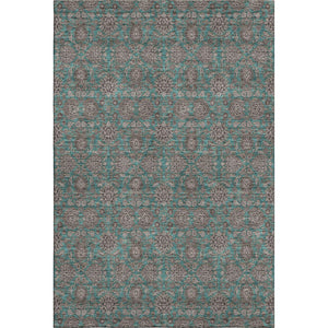 HomeRoots 9' X 12' Teal Floral Area Rug - Washable, UV-Protected, Stain-Resistant for High-Traffic Spaces 656860
