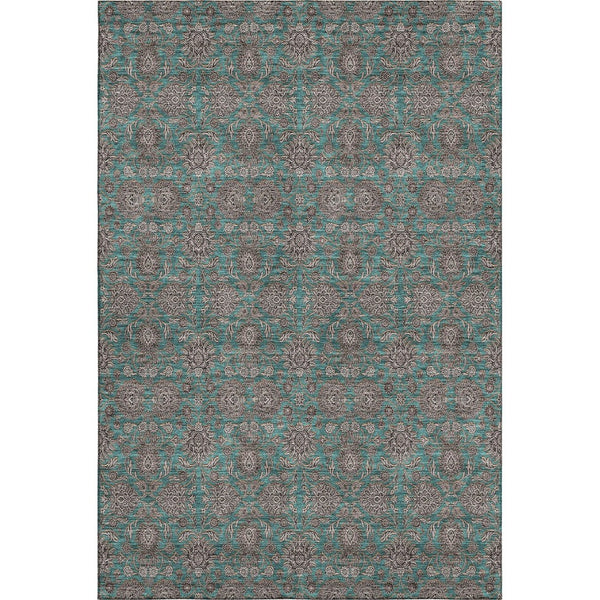 HomeRoots 9' X 12' Teal Floral Area Rug - Washable, UV-Protected, Stain-Resistant for High-Traffic Spaces 656860