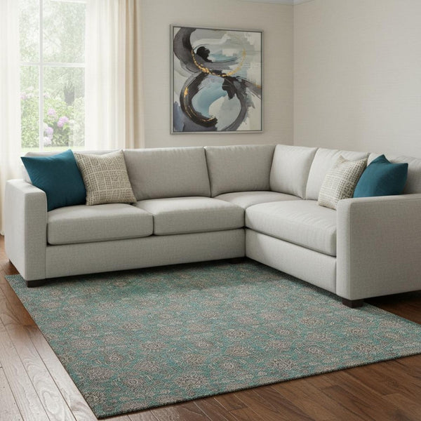 HomeRoots 9' X 12' Teal Floral Area Rug - Washable, UV-Protected, Stain-Resistant for High-Traffic Spaces 656860