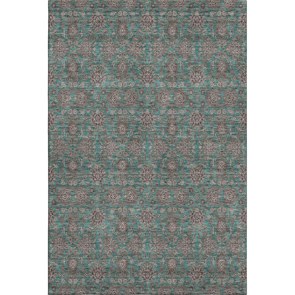 HomeRoots 10' Teal and Beige Floral Area Rug - Washable, UV-Protected, Stain-Resistant for Busy Homes 656861