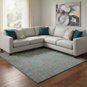 HomeRoots 10' Teal and Beige Floral Area Rug - Washable, UV-Protected, Stain-Resistant for Busy Homes 656861