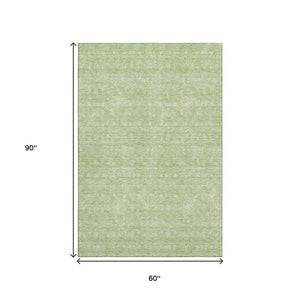 HomeRoots 5' Artichoke Green & Ivory Floral Area Rug - Washable, UV Protected, Stain Resistant for All Spaces 656863