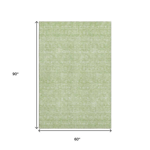 HomeRoots 5' Artichoke Green & Ivory Floral Area Rug - Washable, UV Protected, Stain Resistant for All Spaces 656863