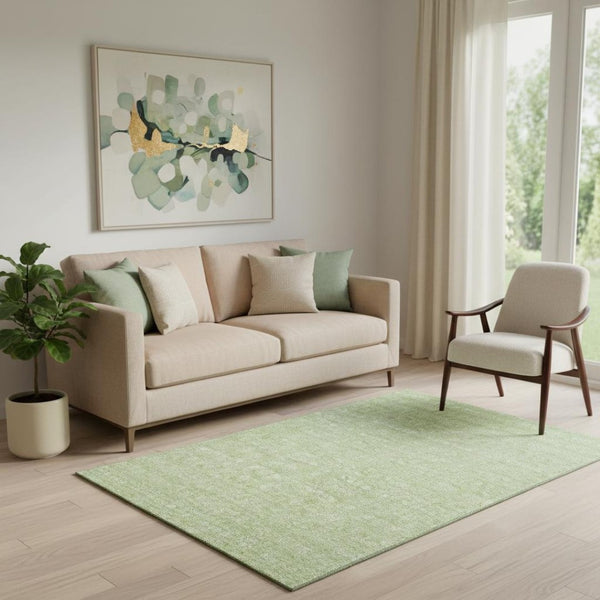HomeRoots 5' Artichoke Green & Ivory Floral Area Rug - Washable, UV Protected, Stain Resistant for All Spaces 656863