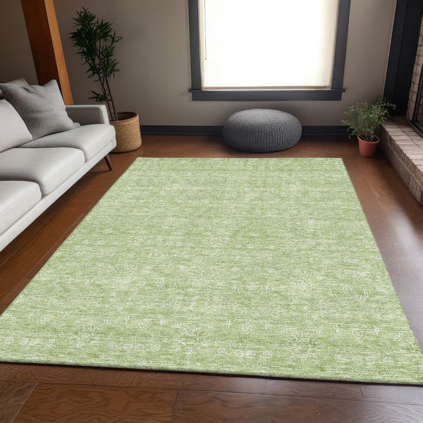 HomeRoots 5' Artichoke Green & Ivory Floral Area Rug - Washable, UV Protected, Stain Resistant for All Spaces 656863