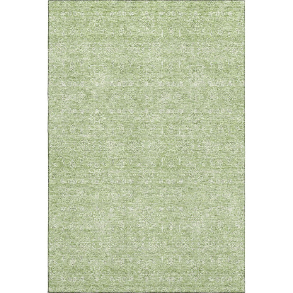 HomeRoots 5' Artichoke Green & Ivory Floral Area Rug - Washable, UV Protected, Stain Resistant for All Spaces 656863