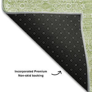 HomeRoots 5' Artichoke Green & Ivory Floral Area Rug - Washable, UV Protected, Stain Resistant for All Spaces 656863