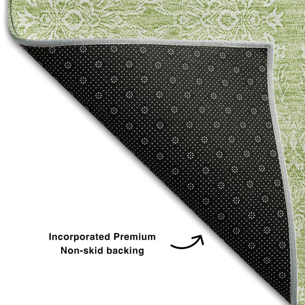 HomeRoots 5' Artichoke Green & Ivory Floral Area Rug - Washable, UV Protected, Stain Resistant for All Spaces 656863
