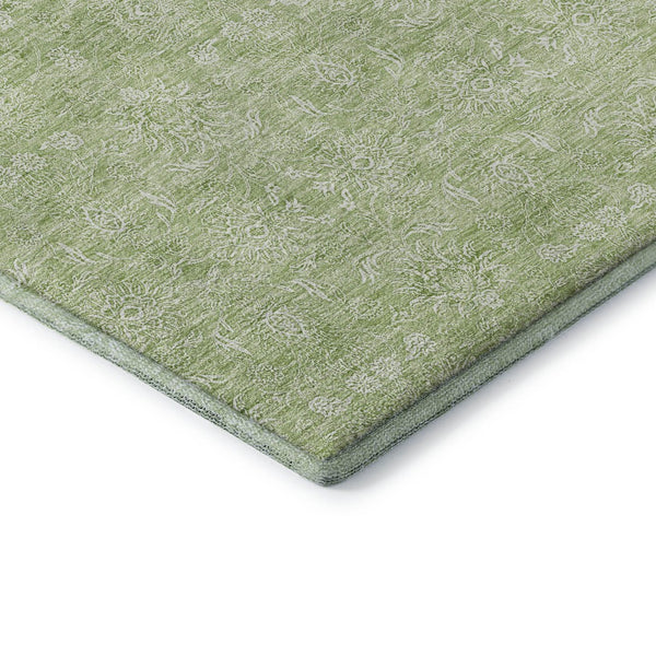 HomeRoots 5' Artichoke Green & Ivory Floral Area Rug - Washable, UV Protected, Stain Resistant for All Spaces 656863