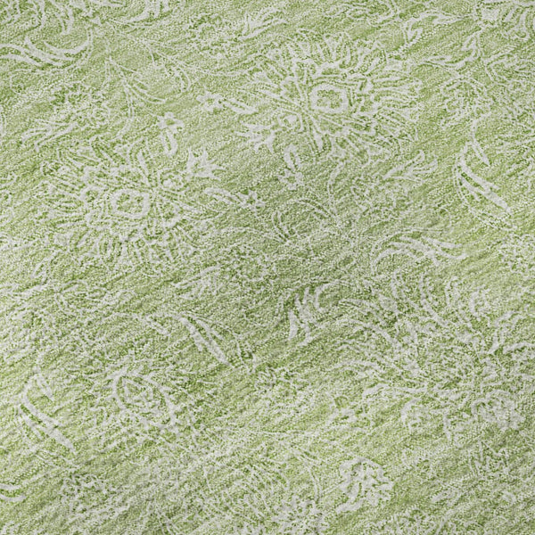 HomeRoots 5' Artichoke Green & Ivory Floral Area Rug - Washable, UV Protected, Stain Resistant for All Spaces 656863