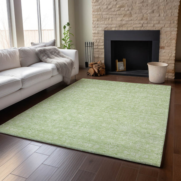 HomeRoots 5' Artichoke Green & Ivory Floral Area Rug - Washable, UV Protected, Stain Resistant for All Spaces 656863