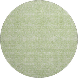 HomeRoots 8' Elegant Artichoke Green & Ivory Floral Round Rug - Washable, UV-Protected, Stain-Resistant Design 656864