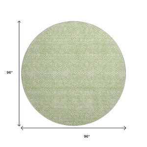 HomeRoots 8' Elegant Artichoke Green & Ivory Floral Round Rug - Washable, UV-Protected, Stain-Resistant Design 656864