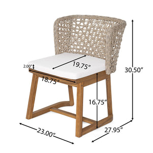 English Elm 7-piece Outdoor Acacia Wood Dining Set with Wicker Chairs Teak Finish Seats Six N773OD00136B